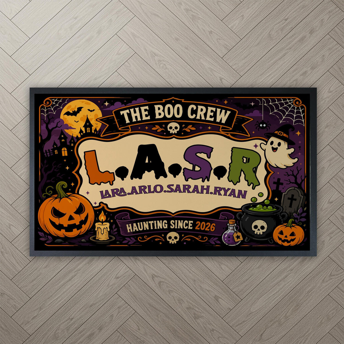 Personalized Halloween Family Doormat, Custom Boo Crew Welcome Mat