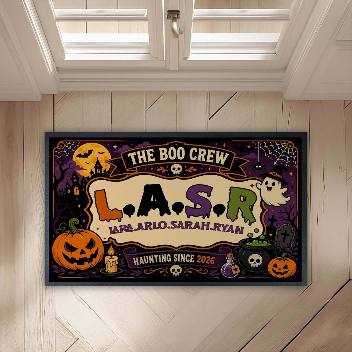Personalized Halloween Family Doormat, Custom Boo Crew Welcome Mat
