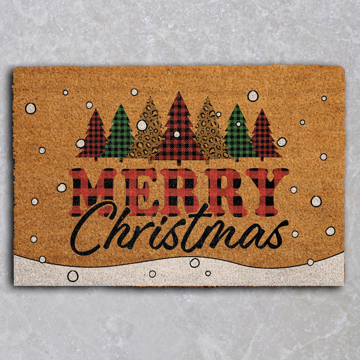 Buffalo Plaid Christmas Trees Doormat, Cute Merry Christmas Welcome Mat