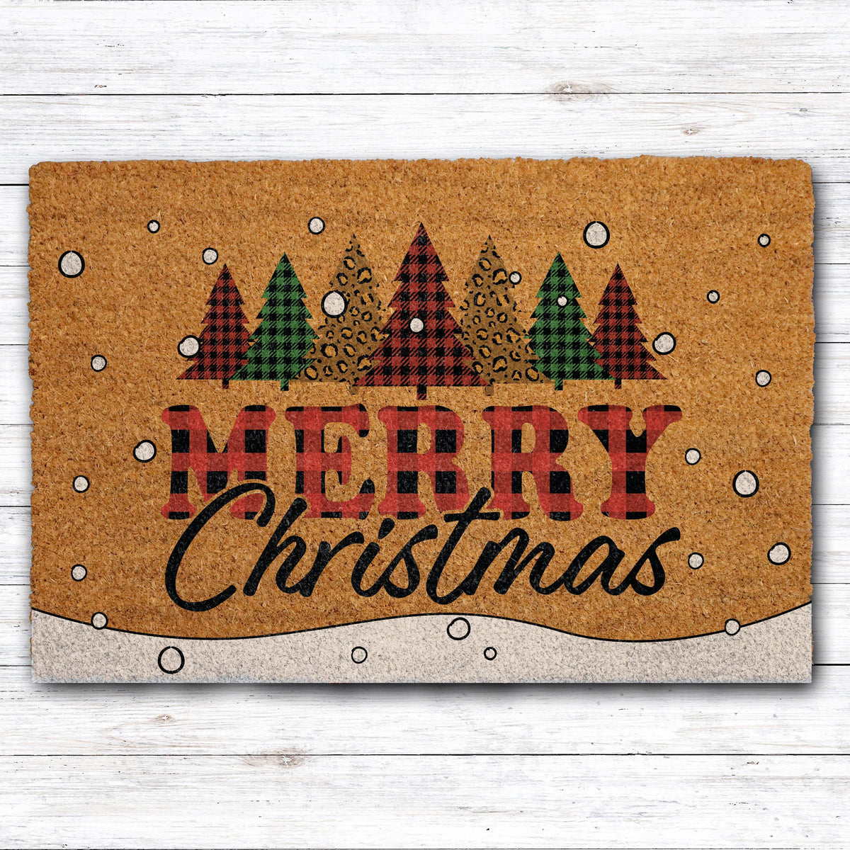Buffalo Plaid Christmas Trees Doormat, Cute Merry Christmas Welcome Mat