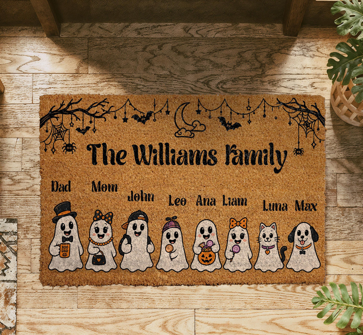 Personalized Ghost Family Halloween Doormat, Custom Name Ghost Crew Welcome Mat