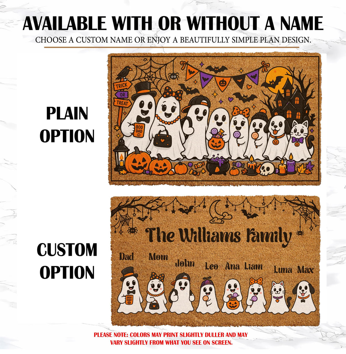 Personalized Ghost Family Halloween Doormat, Custom Name Ghost Crew Welcome Mat