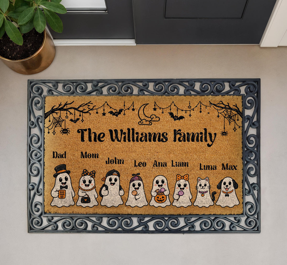 Personalized Ghost Family Halloween Doormat, Custom Name Ghost Crew Welcome Mat