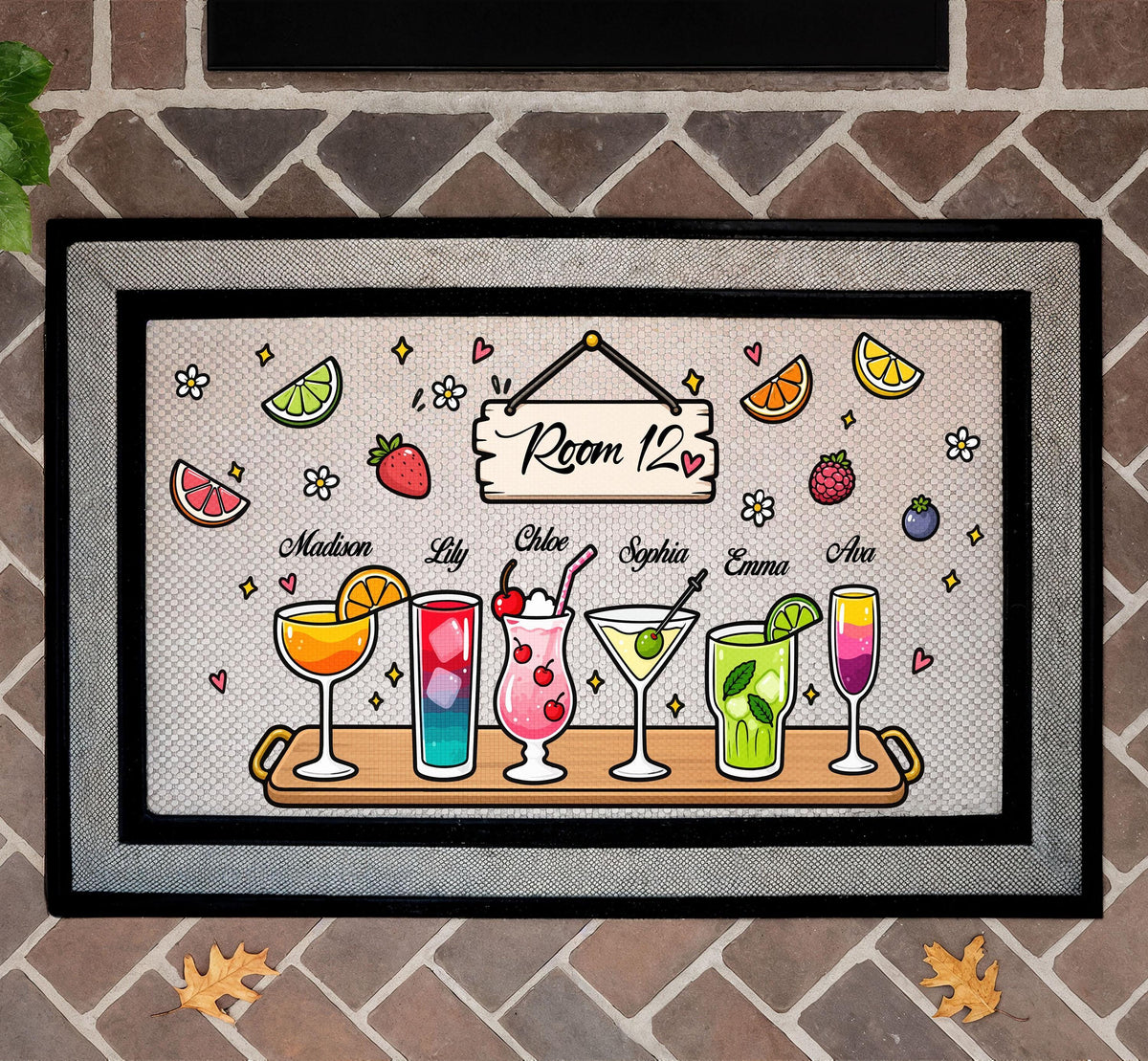Personalized Cocktail Doormat, College Dorm Room Welcome Mat, Bachelorette Party Decor