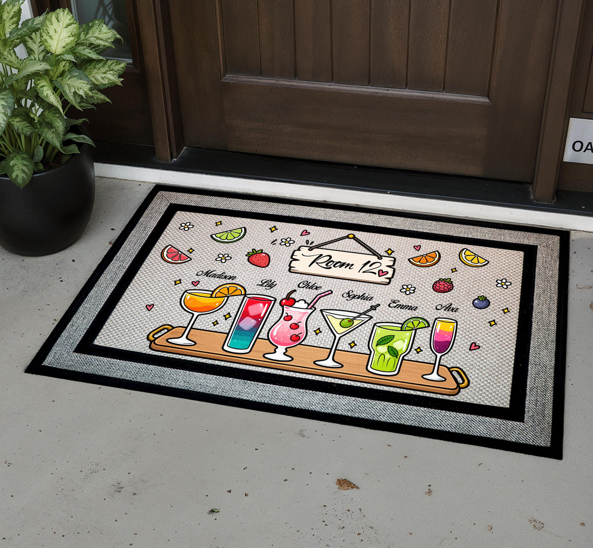Personalized Cocktail Doormat, College Dorm Room Welcome Mat, Bachelorette Party Decor
