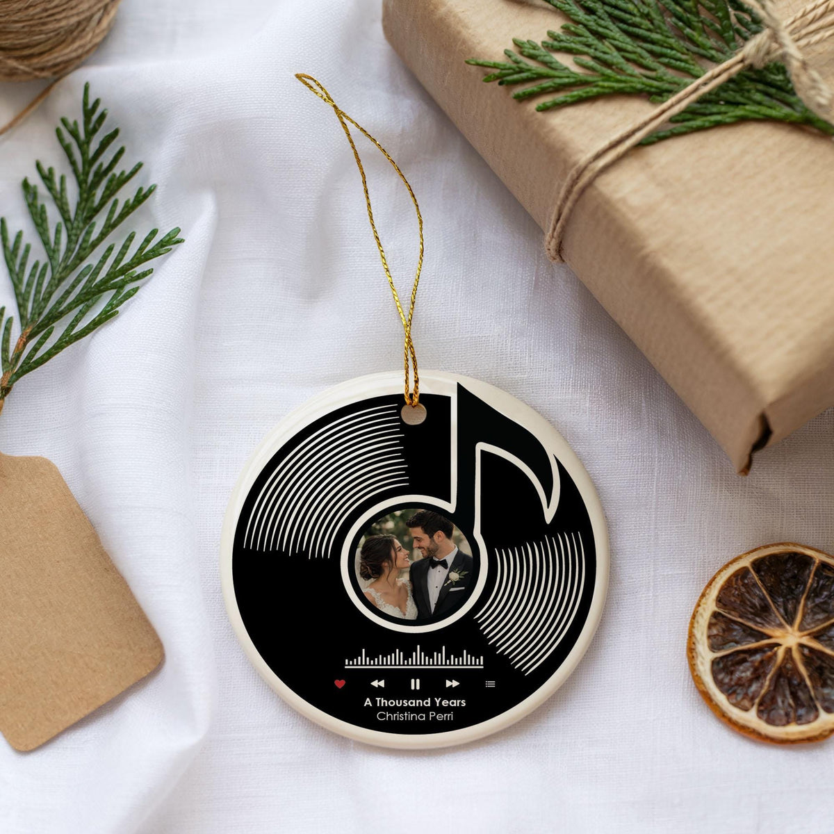 Personalized Wedding Photo Ceramic Ornament, Custom Song Keepsake