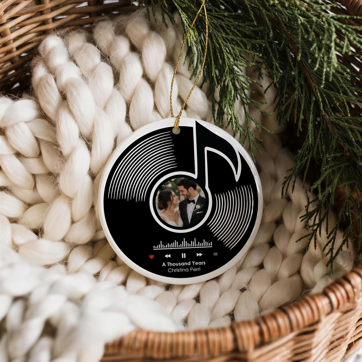 Personalized Wedding Photo Ceramic Ornament, Custom Song Keepsake