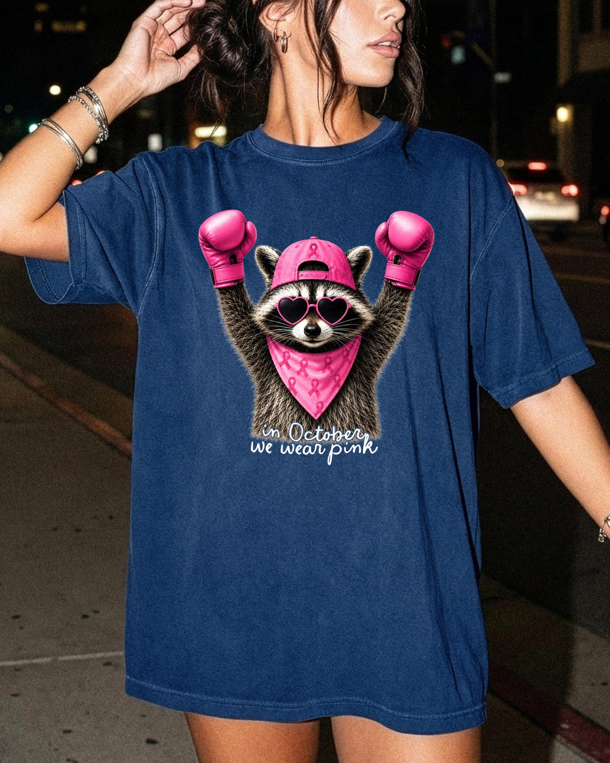 In October We Wear Pink Comfort Colors® Shirt, Raccoon Breast Cancer Awareness T-Shirt, Cancer Warrior Tee