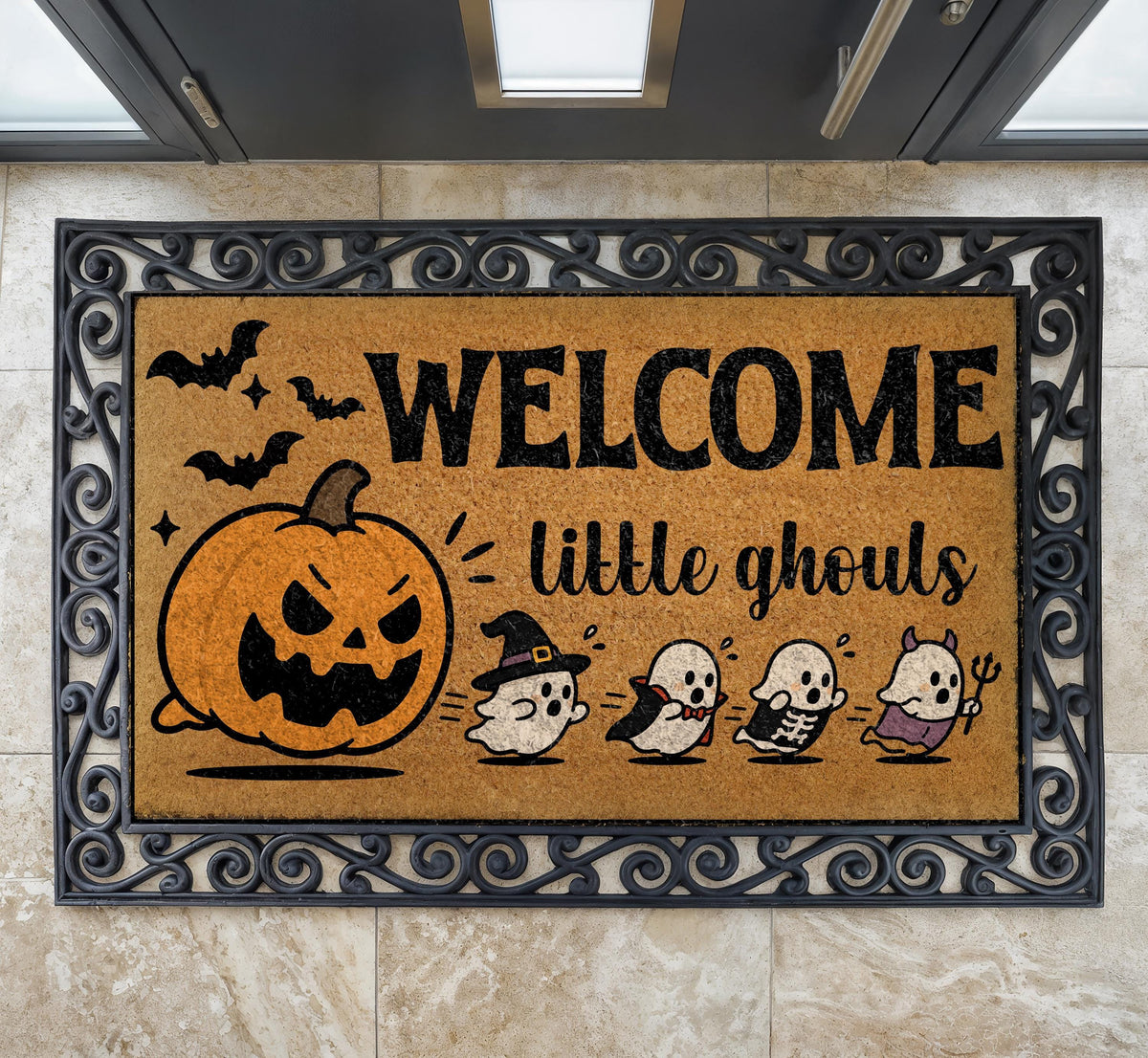 Halloween Welcome Mat, Pumpkin Ghost Doormat, Spooky Season Porch Decor