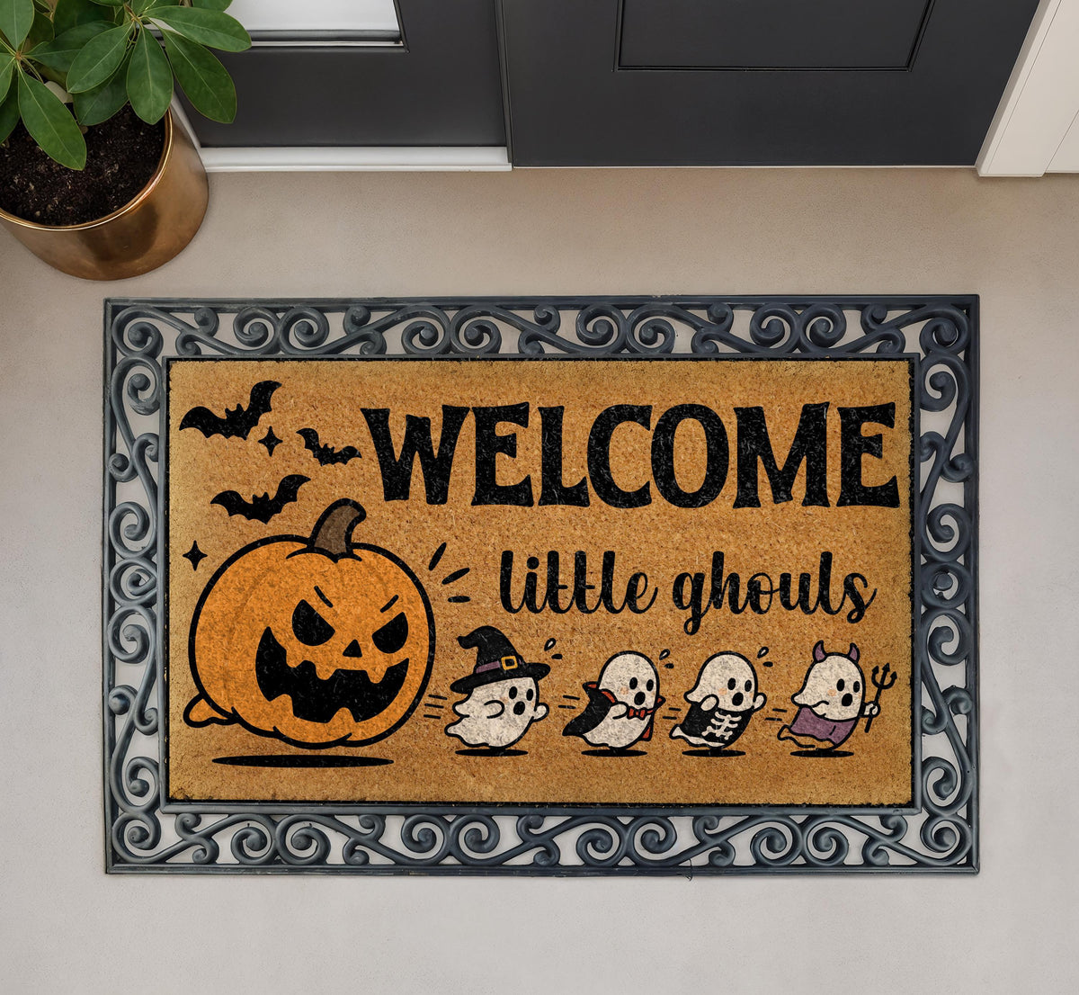Halloween Welcome Mat, Pumpkin Ghost Doormat, Spooky Season Porch Decor