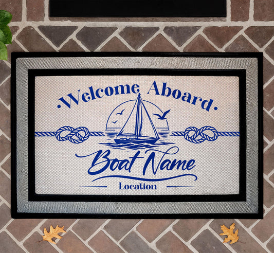 Custom Boat Name Doormat, Nautical Welcome Mat, Sailing Decor (Sublimation Ready)