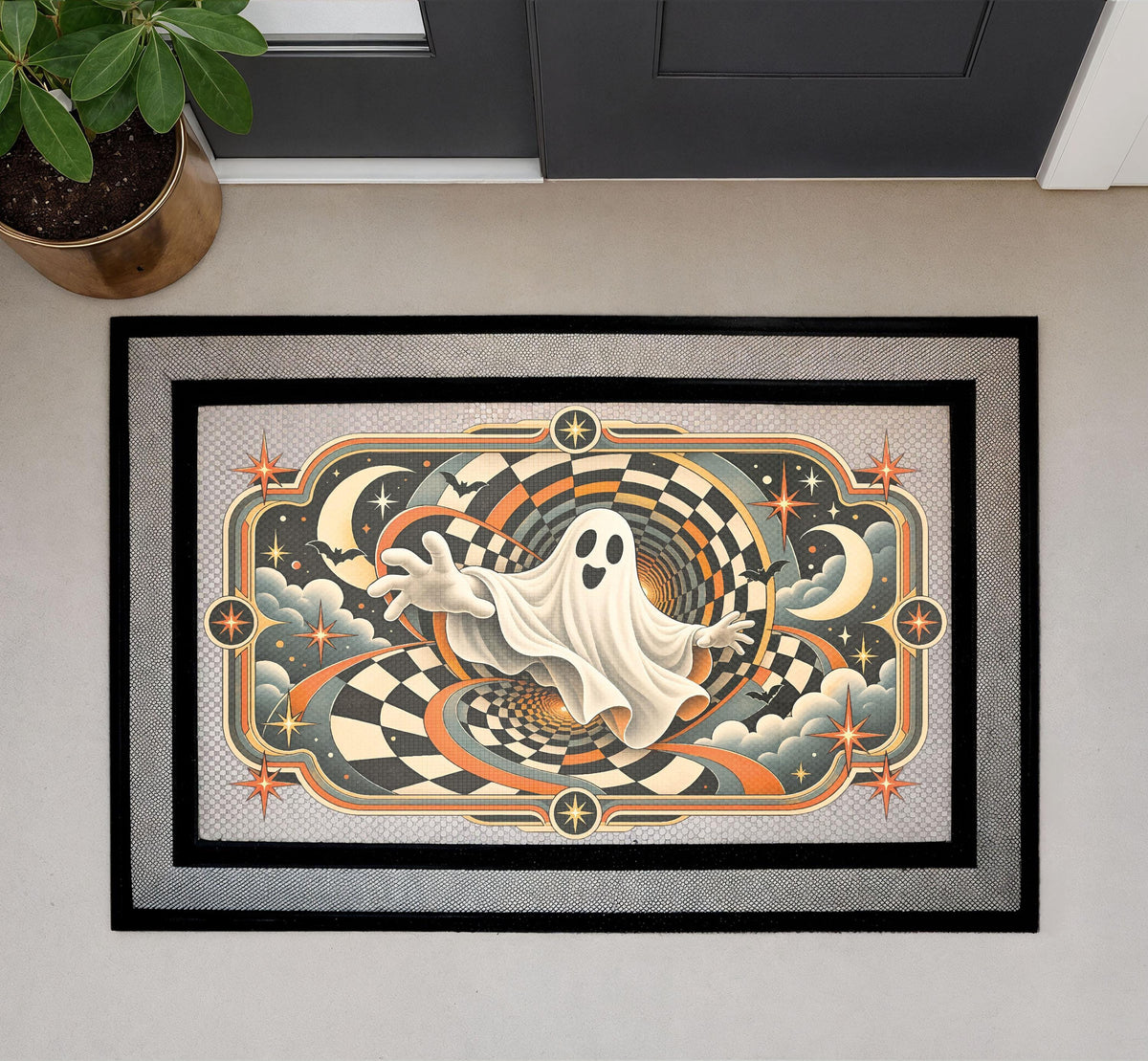 Ghost Doormat, Spooky Season Welcome Mat, Retro Fall Porch Decor