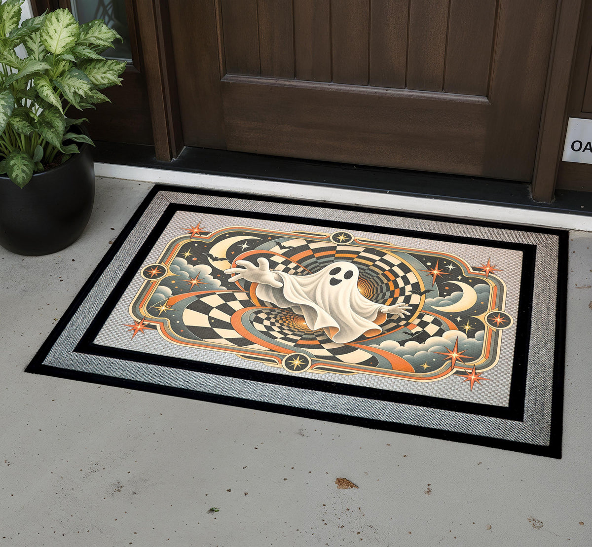 Ghost Doormat, Spooky Season Welcome Mat, Retro Fall Porch Decor