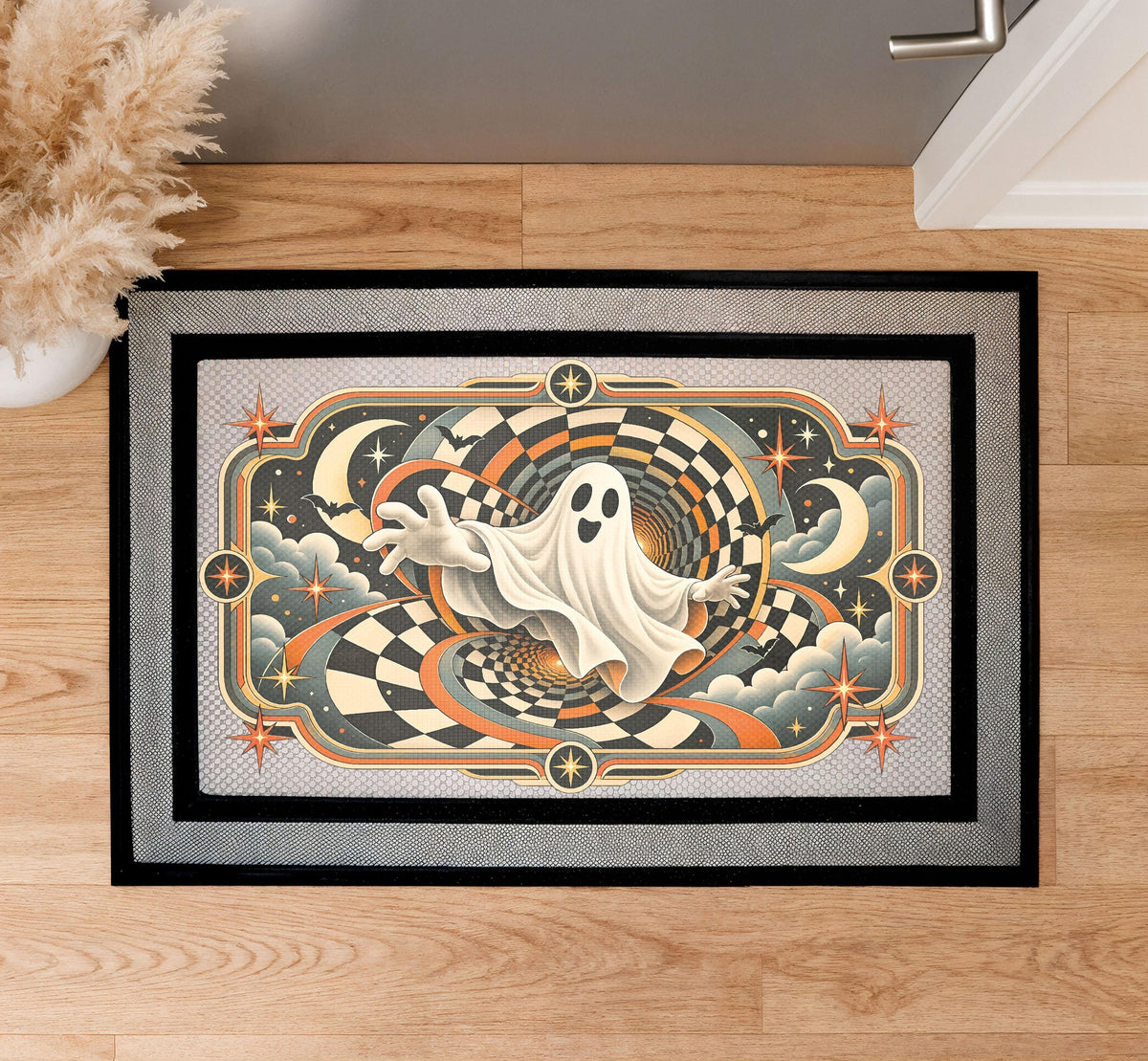 Ghost Doormat, Spooky Season Welcome Mat, Retro Fall Porch Decor