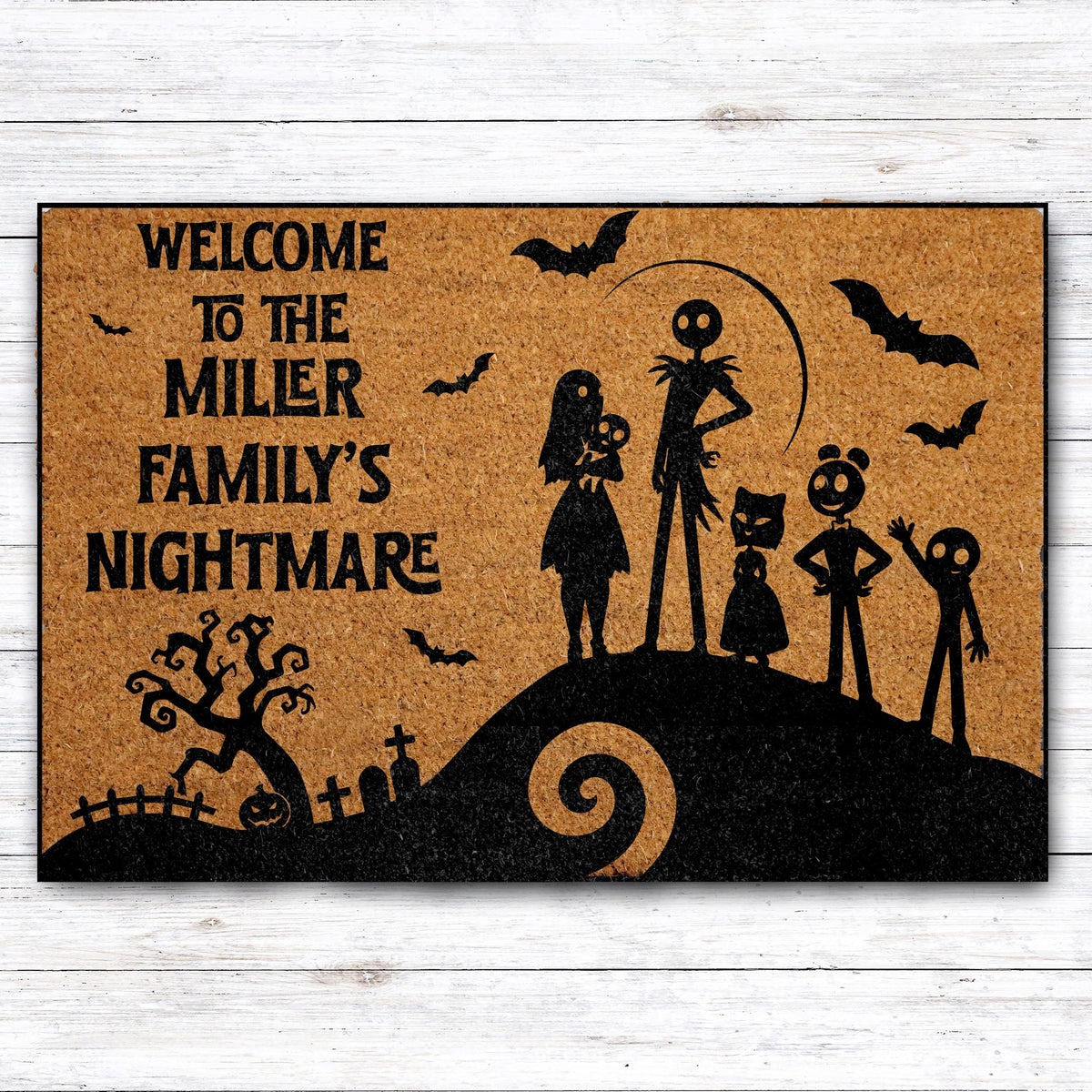 Custom Family Name Spooky Nightmare Doormat, Personalized Halloween Welcome Mat