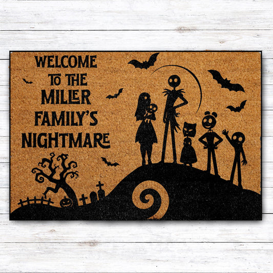 Custom Family Name Spooky Nightmare Doormat, Personalized Halloween Welcome Mat