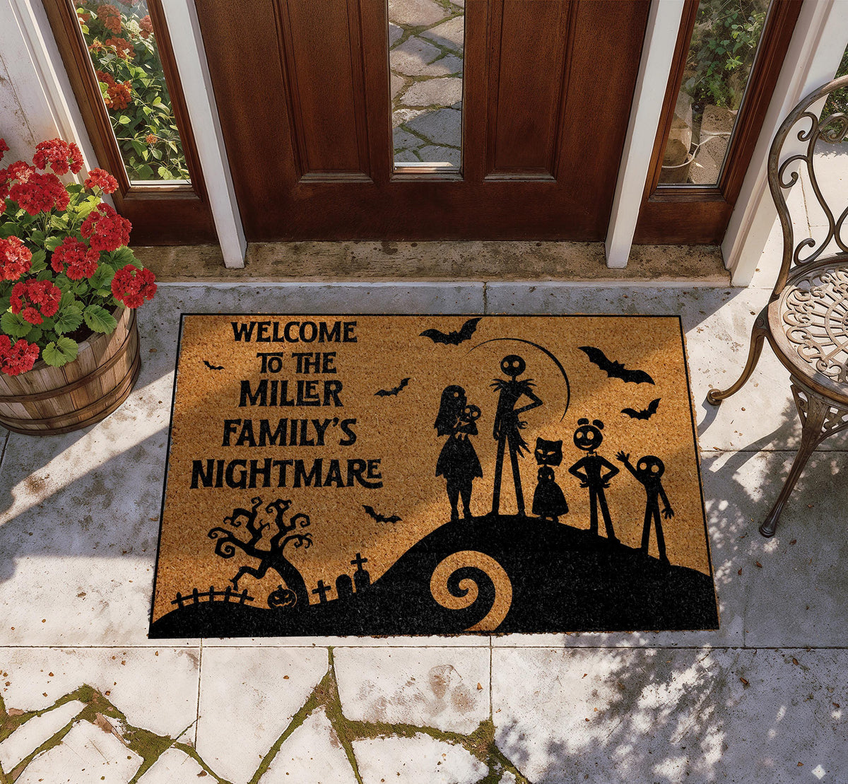 Custom Family Name Spooky Nightmare Doormat, Personalized Halloween Welcome Mat