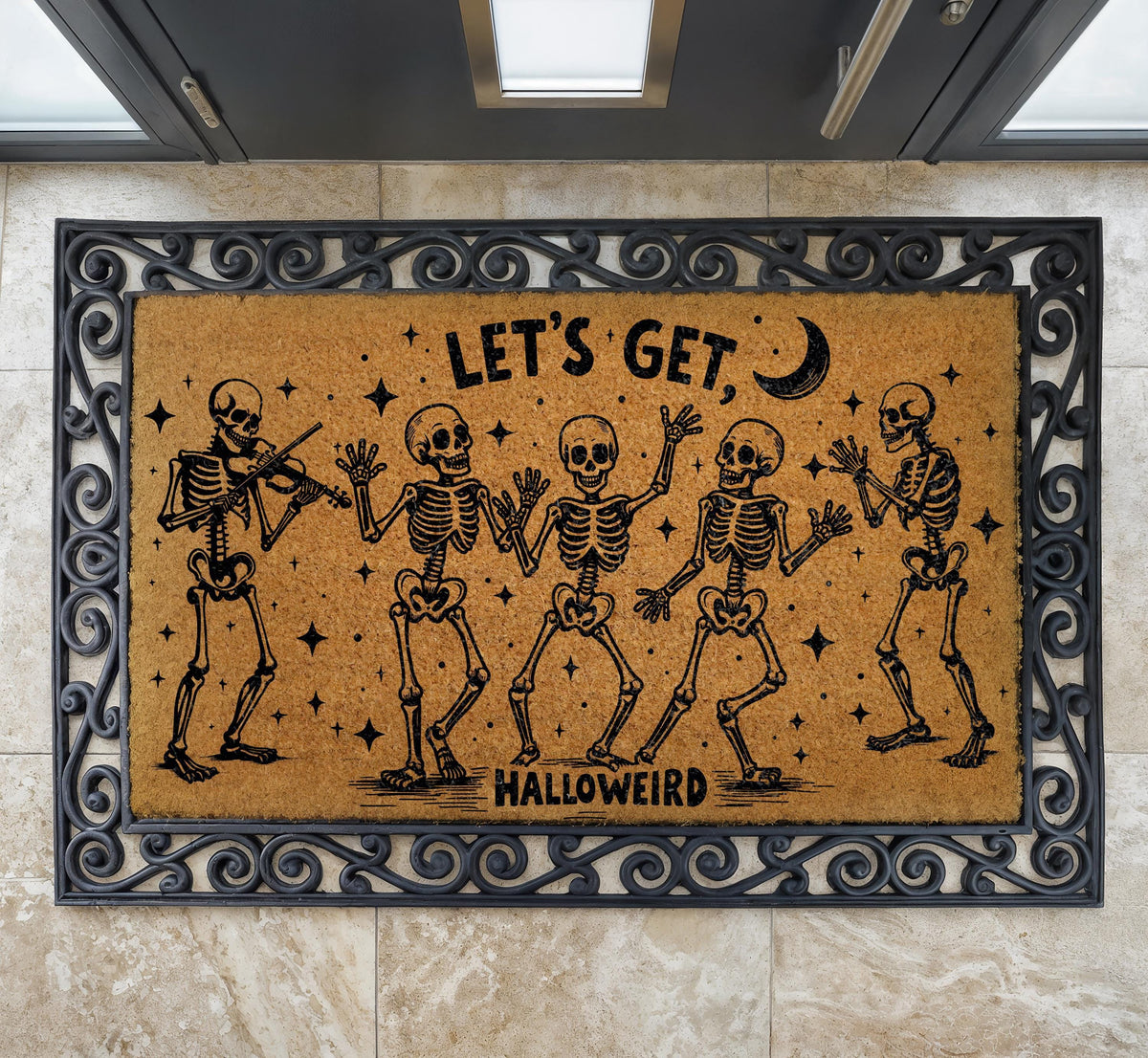 Dancing Skeletons Halloween Doormat, Spooky Season Welcome Mat (Coir)