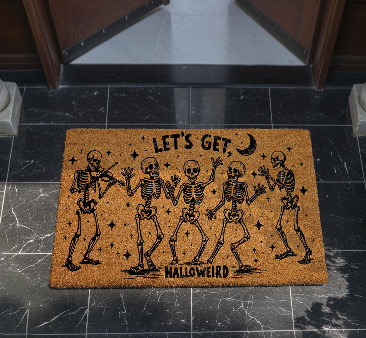 Dancing Skeletons Halloween Doormat, Spooky Season Welcome Mat (Coir)