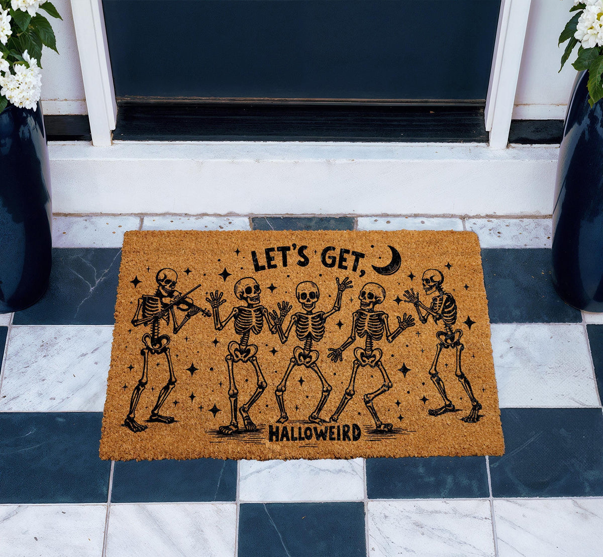 Dancing Skeletons Halloween Doormat, Spooky Season Welcome Mat (Coir)