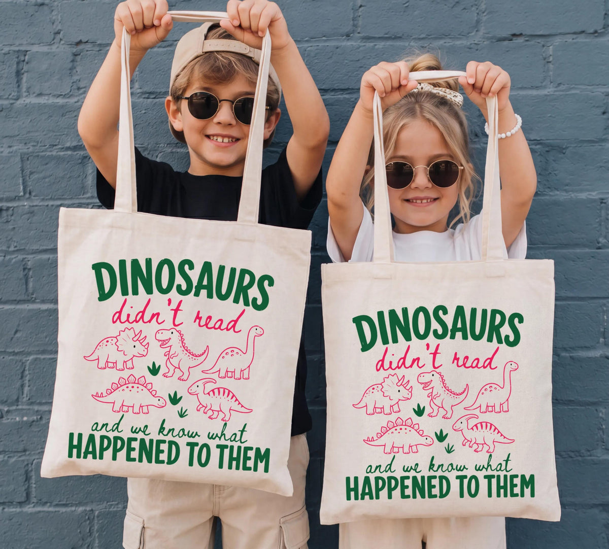 Dinosaurs Reader Tote Bag, Book Lover Kids Gift Tote, Canvas Bookworm Tote Bag