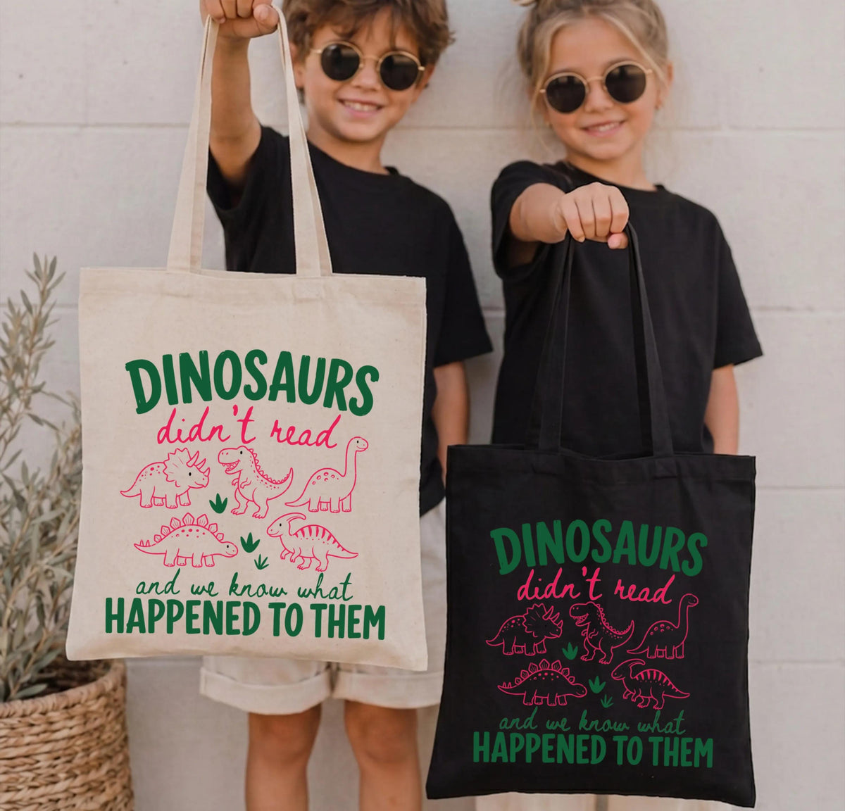 Dinosaurs Reader Tote Bag, Book Lover Kids Gift Tote, Canvas Bookworm Tote Bag