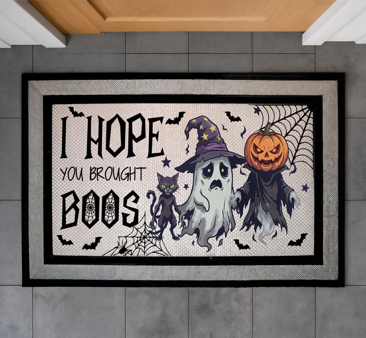 Halloween Doormat, Spooky Ghost Pumpkin Black Cat Porch Decor