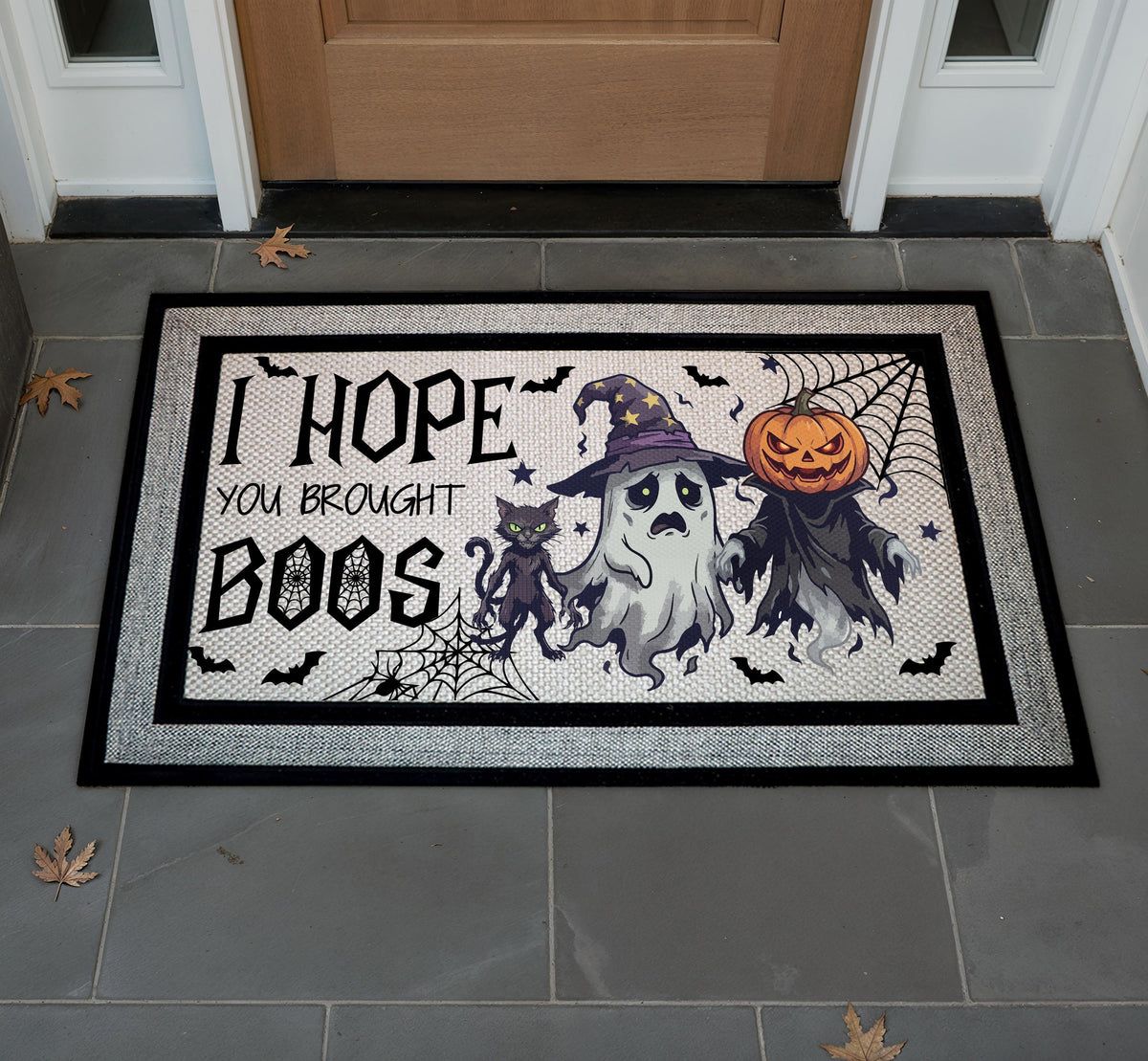 Halloween Doormat, Spooky Ghost Pumpkin Black Cat Porch Decor