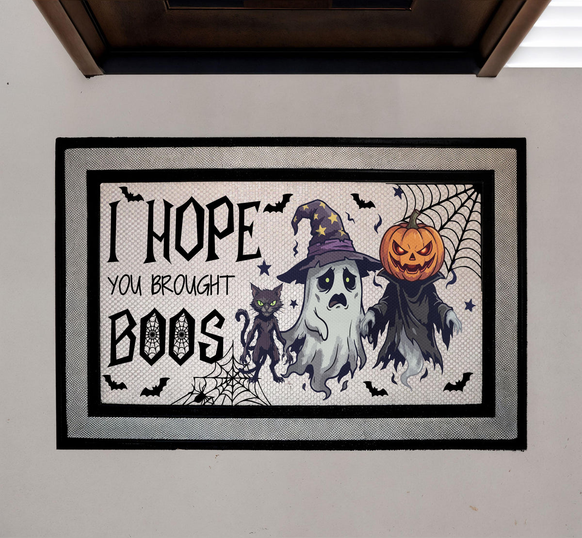 Halloween Doormat, Spooky Ghost Pumpkin Black Cat Porch Decor