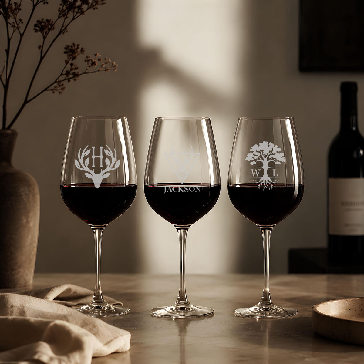 Custom Engraved Wine Glass, Personalized Monogram Anniversary Gift for Couples