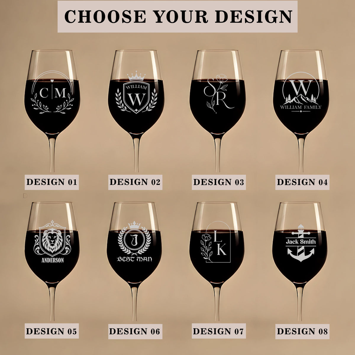 Personalized Engraved Wine Glass, Custom Floral Monogram Drinkware, Romantic Gift
