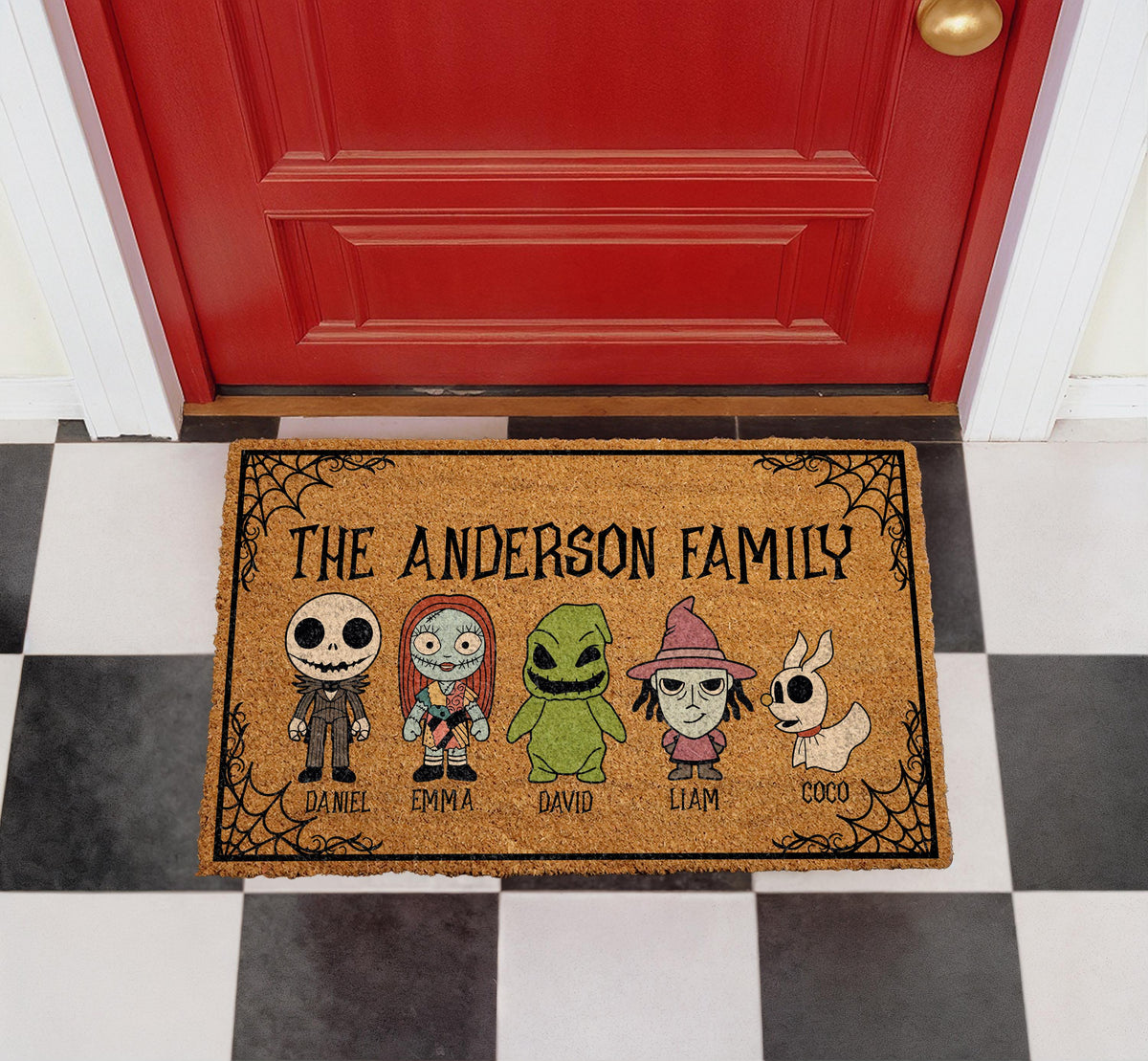 Personalized Nightmare Family Doormat, Custom Halloween Welcome Mat, Gothic Porch Decor