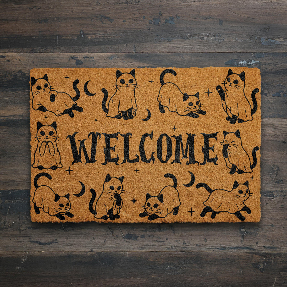 Ghost Cat Doormat, Halloween Welcome Mat, Spooky Cat Coir Mat, Cute Ghost Decor, Fall Front Porch, Cat Lover Gift, Witchy Welcome