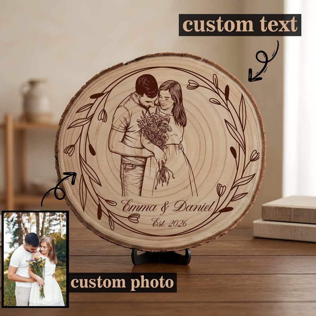 Personalized Photo Wooden Plaque, Laser Engraved or UV Printed Anniversary Keepsake