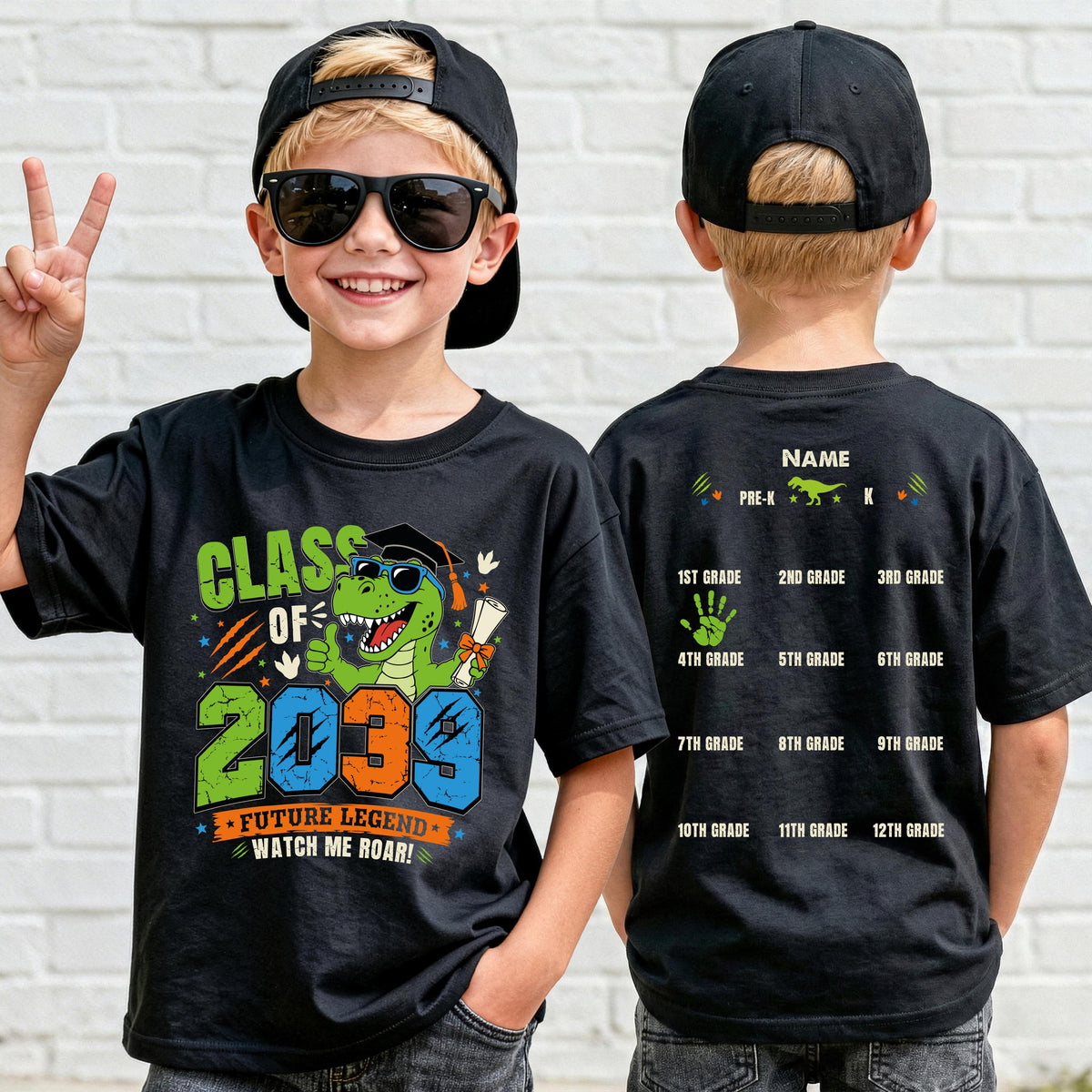 Personalized Class of 2039 Handprint T-Shirt, Dinosaur New Student Shirt, Kids School Gift Tee