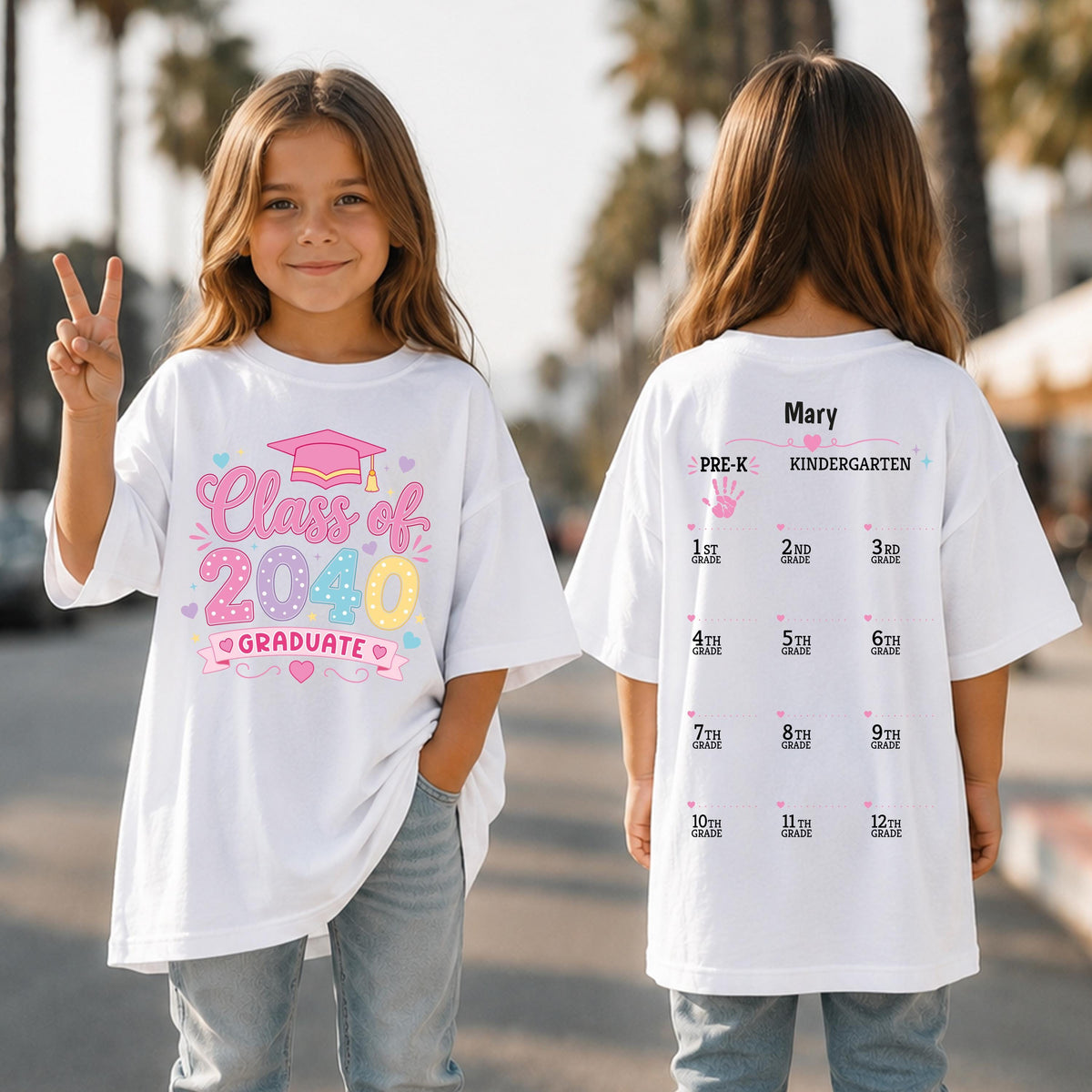 Personalized Class of 2040 Handprint T-Shirt, New Student Shirt, Girls School Gift Tee