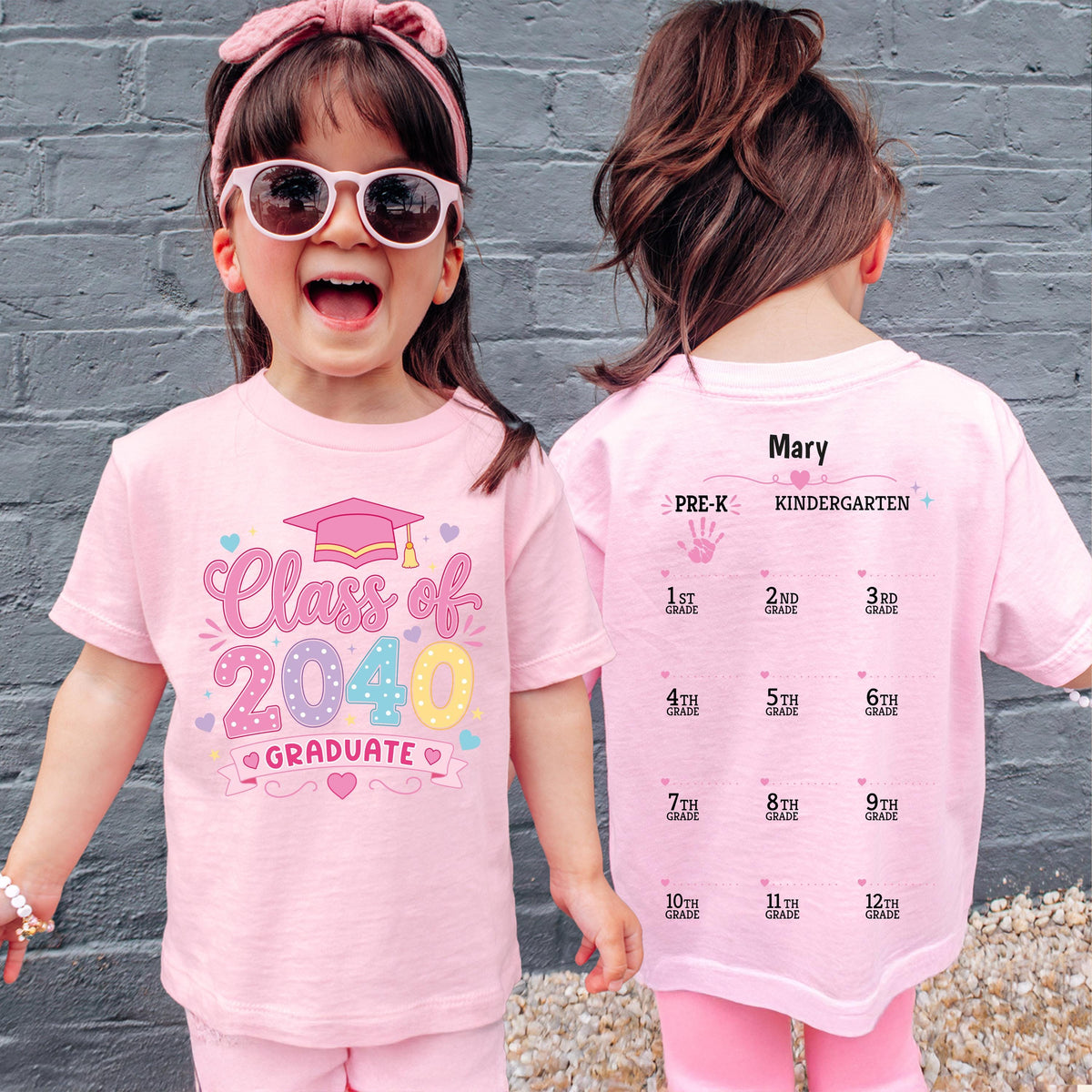 Personalized Class of 2040 Handprint T-Shirt, New Student Shirt, Girls School Gift Tee