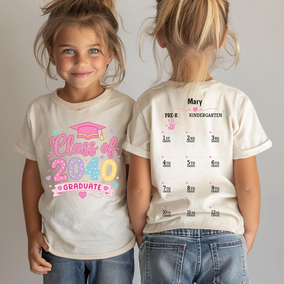 Personalized Class of 2040 Handprint T-Shirt, New Student Shirt, Girls School Gift Tee
