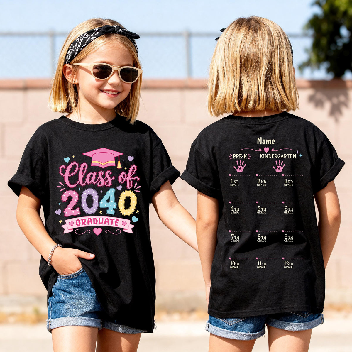 Personalized Class of 2040 Handprint T-Shirt, New Student Shirt, Girls School Gift Tee