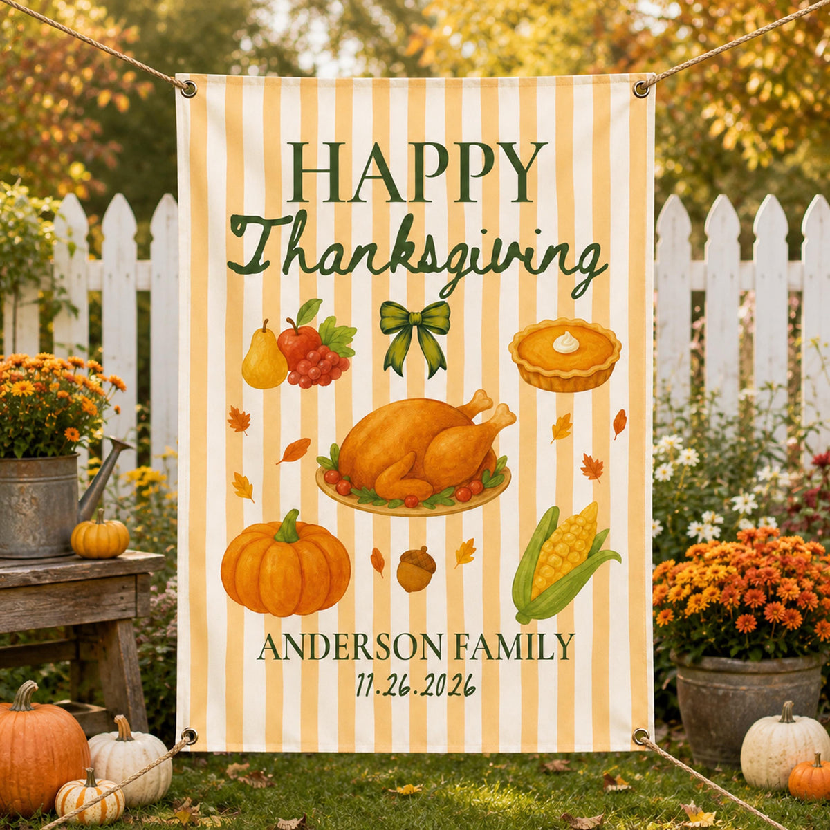 Happy Thanksgiving Banner, Thankful Family Dinner Sign, Autumn Welcome Banner