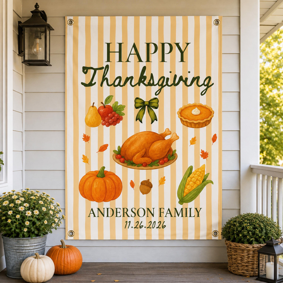Happy Thanksgiving Banner, Thankful Family Dinner Sign, Autumn Welcome Banner