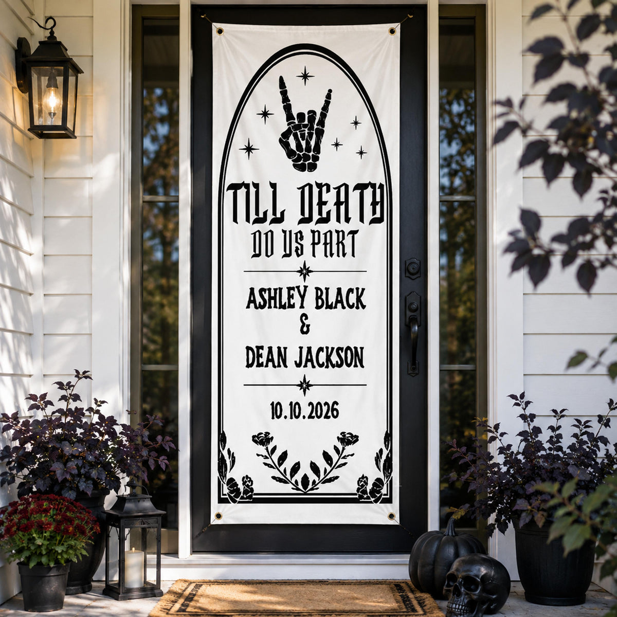 Till Death Do Us Part Door Banner, Gothic Wedding Door Party Sign, Personalized Halloween Wedding Decor, Skeleton Wedding Banner