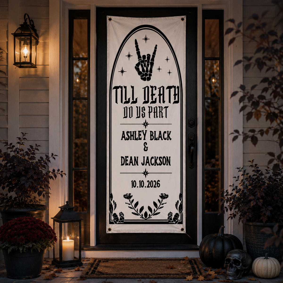 Till Death Do Us Part Door Banner, Gothic Wedding Door Party Sign, Personalized Halloween Wedding Decor, Skeleton Wedding Banner