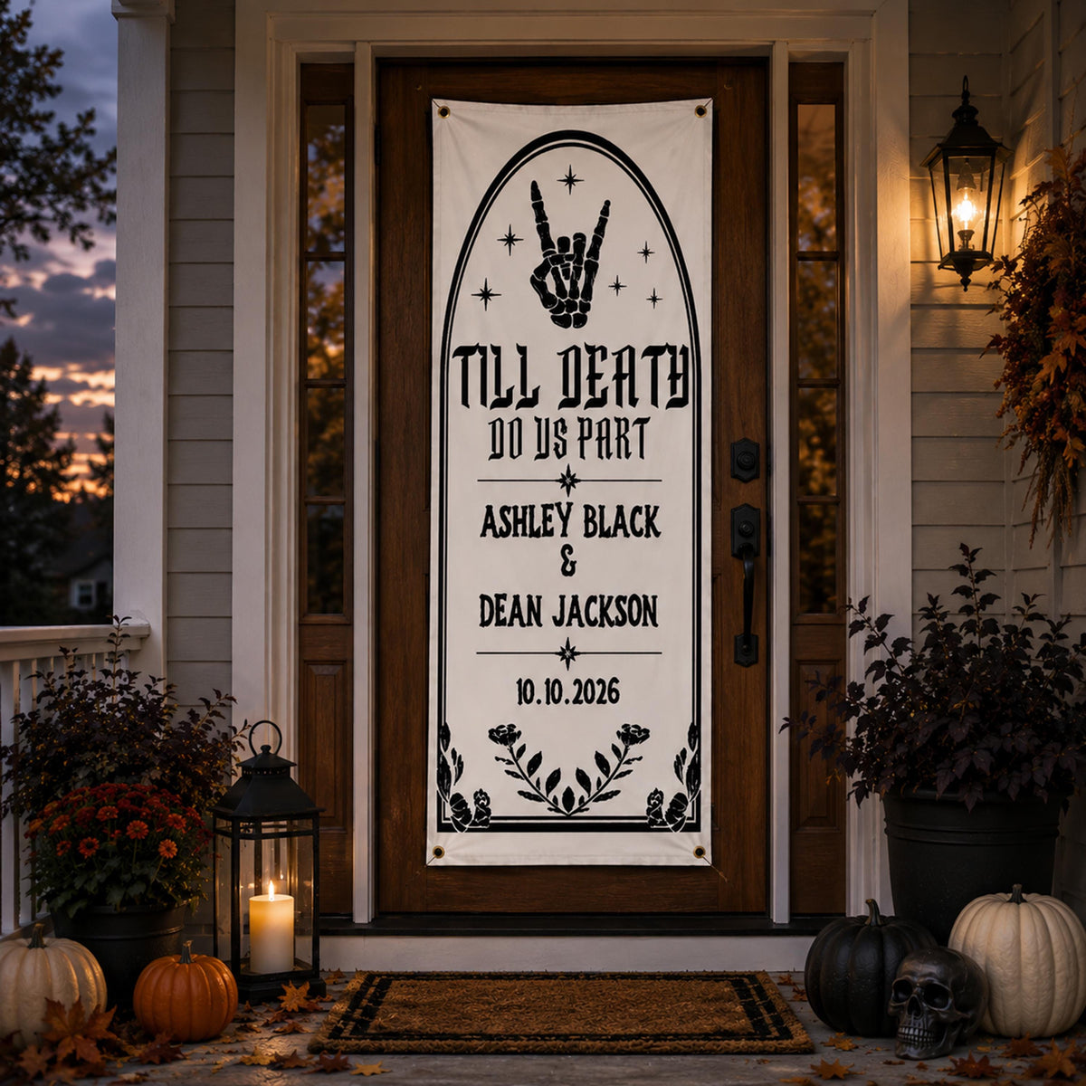 Till Death Do Us Part Door Banner, Gothic Wedding Door Party Sign, Personalized Halloween Wedding Decor, Skeleton Wedding Banner