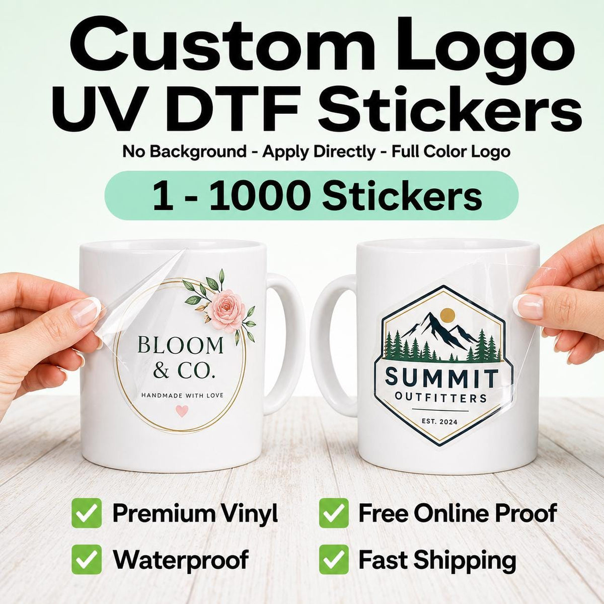 Custom Logo UV DTF Stickers, Personalized Waterproof Transfers Decals for Business