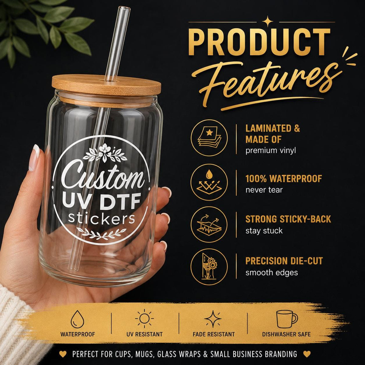 Custom Logo UV DTF Stickers, Personalized Waterproof Transfers Decals for Business