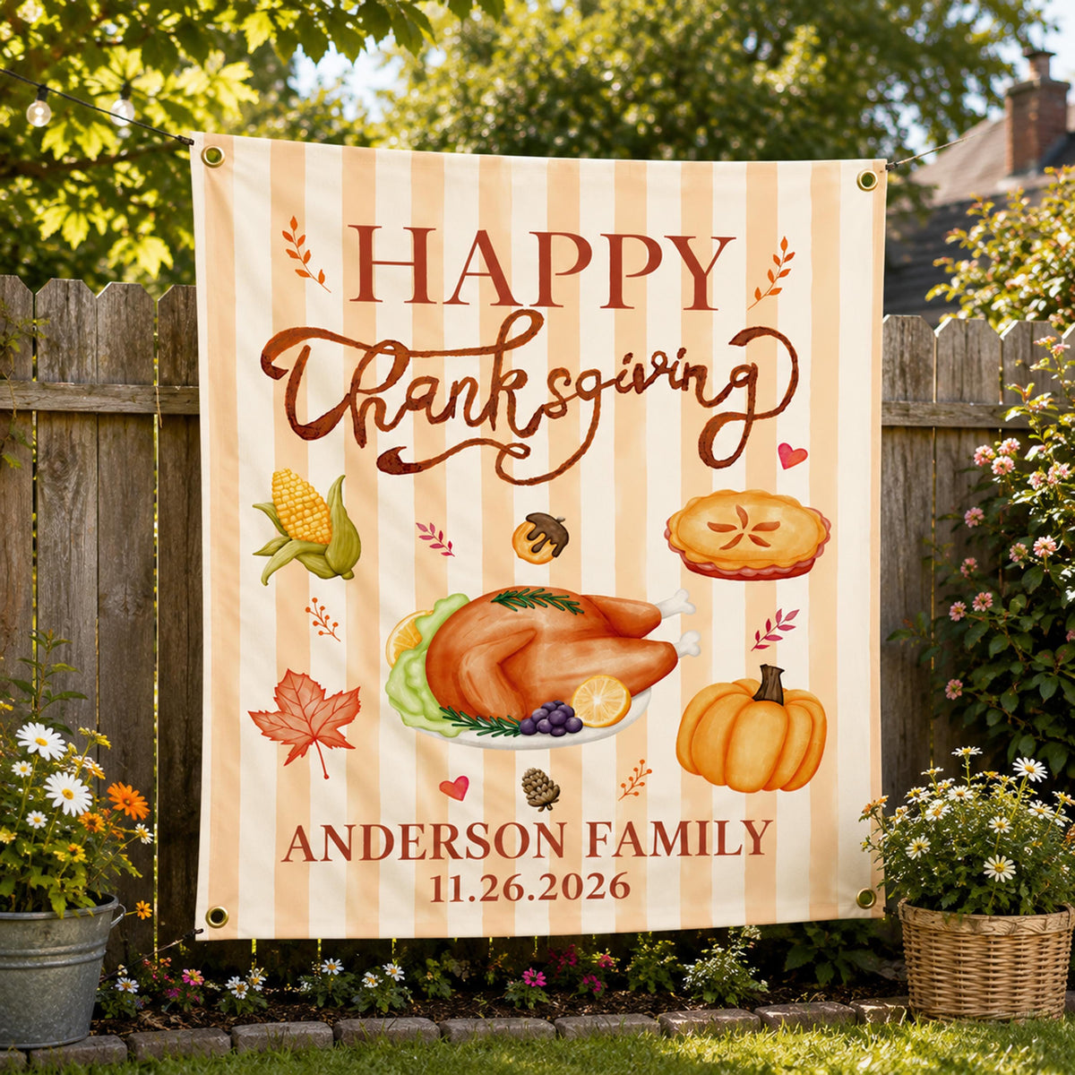 Happy Thanksgiving Dinner Banner, Thankful Family Sign, Autumn Welcome Banner