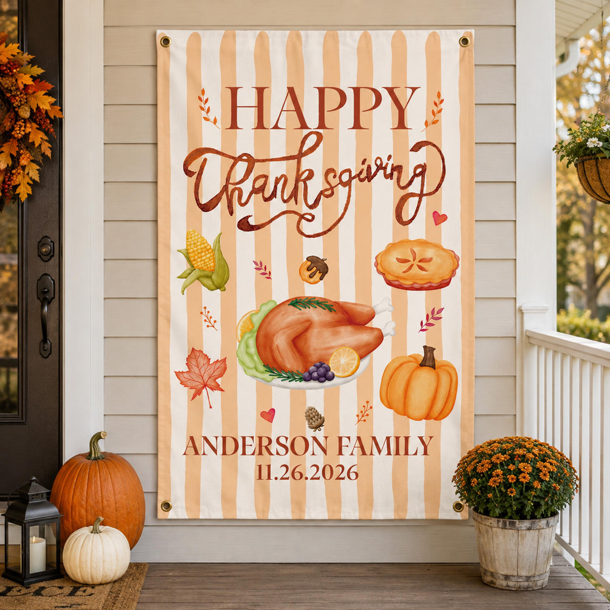 Happy Thanksgiving Dinner Banner, Thankful Family Sign, Autumn Welcome Banner