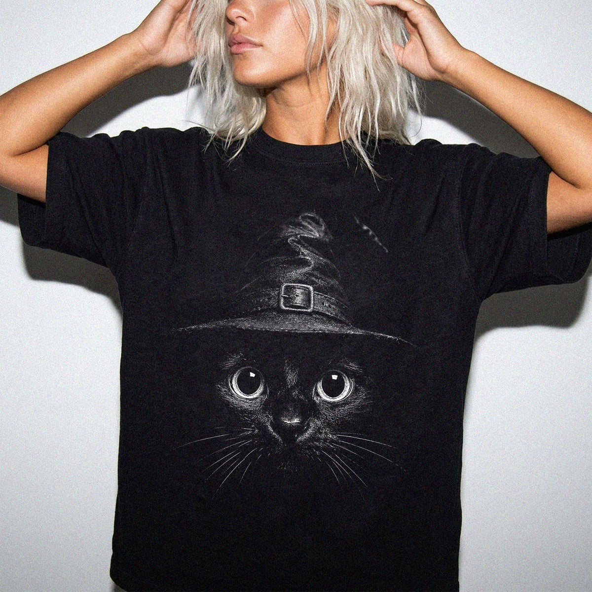 Witch Cat Comfort Colors® Shirt, Halloween Cat T-Shirt, Spooky Season Gift Tee