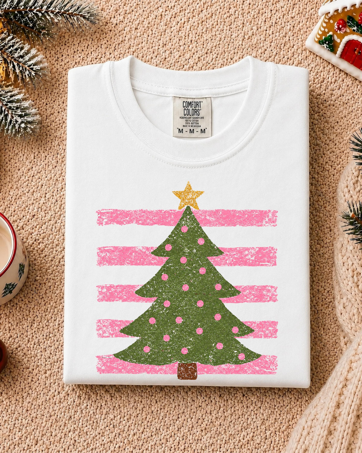 Christmas Tree Comfort Colors® Shirt, Striped Christmas T-Shirt, Holiday Girls Tee